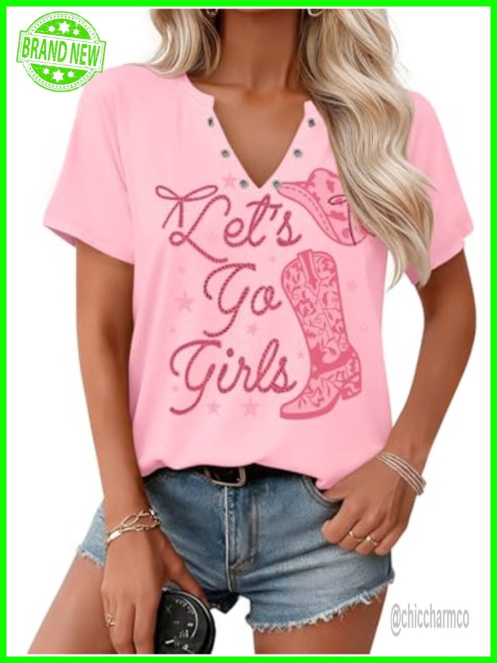 Country Music V-Neck Short Sleeve T-Shirt for Women